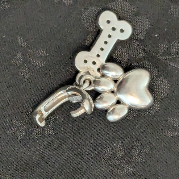 Chic Silver Paw and Bone Charm 925 Solid Sterling Silver With CZ - Picture 5 of 9
